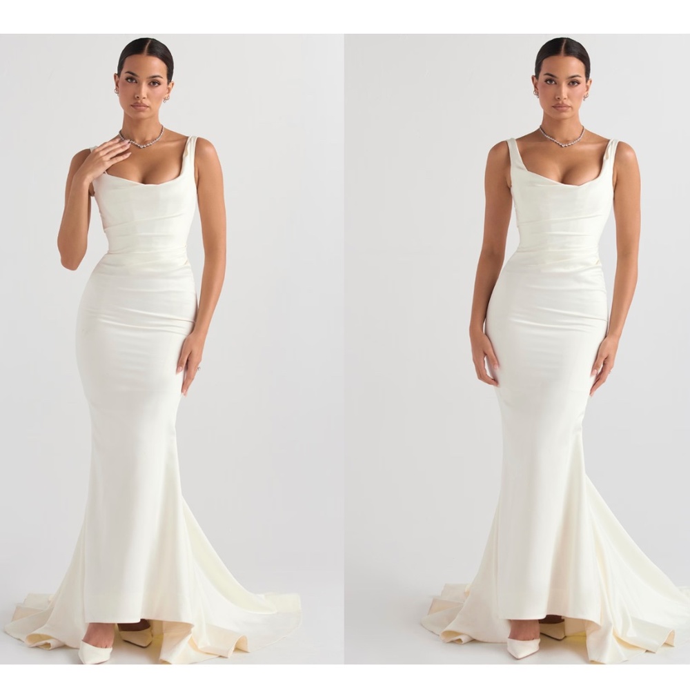 HOUSE OF CB 'Emilie' Off White Satin Mermaid Bridal Gown NWOT size L - Picture 8 of 15